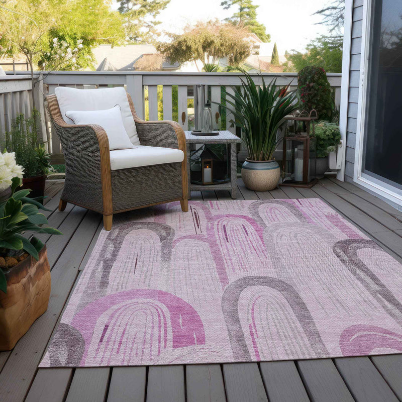 3' X 5' Pink And Lavender Geometric Washable Indoor Outdoor Area Rug