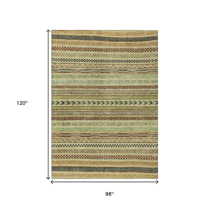 8' X 10' Beige And Taupe Striped Washable Indoor Outdoor Area Rug