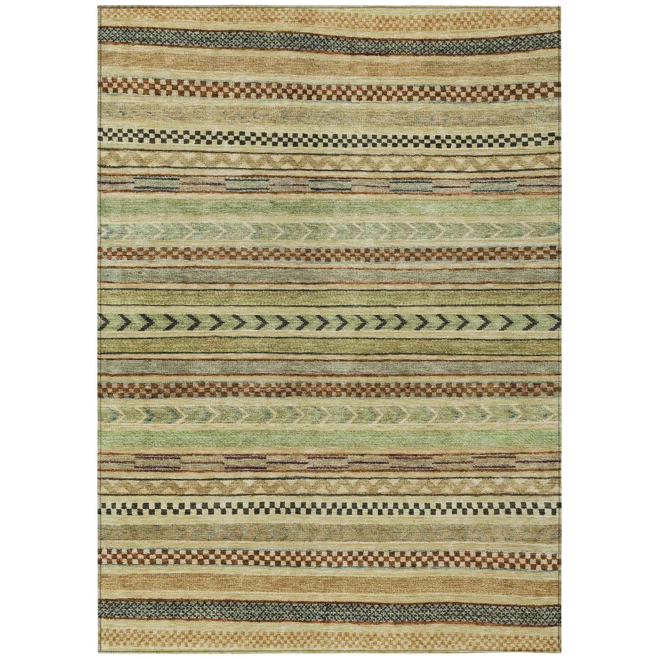 8' X 10' Beige And Taupe Striped Washable Indoor Outdoor Area Rug