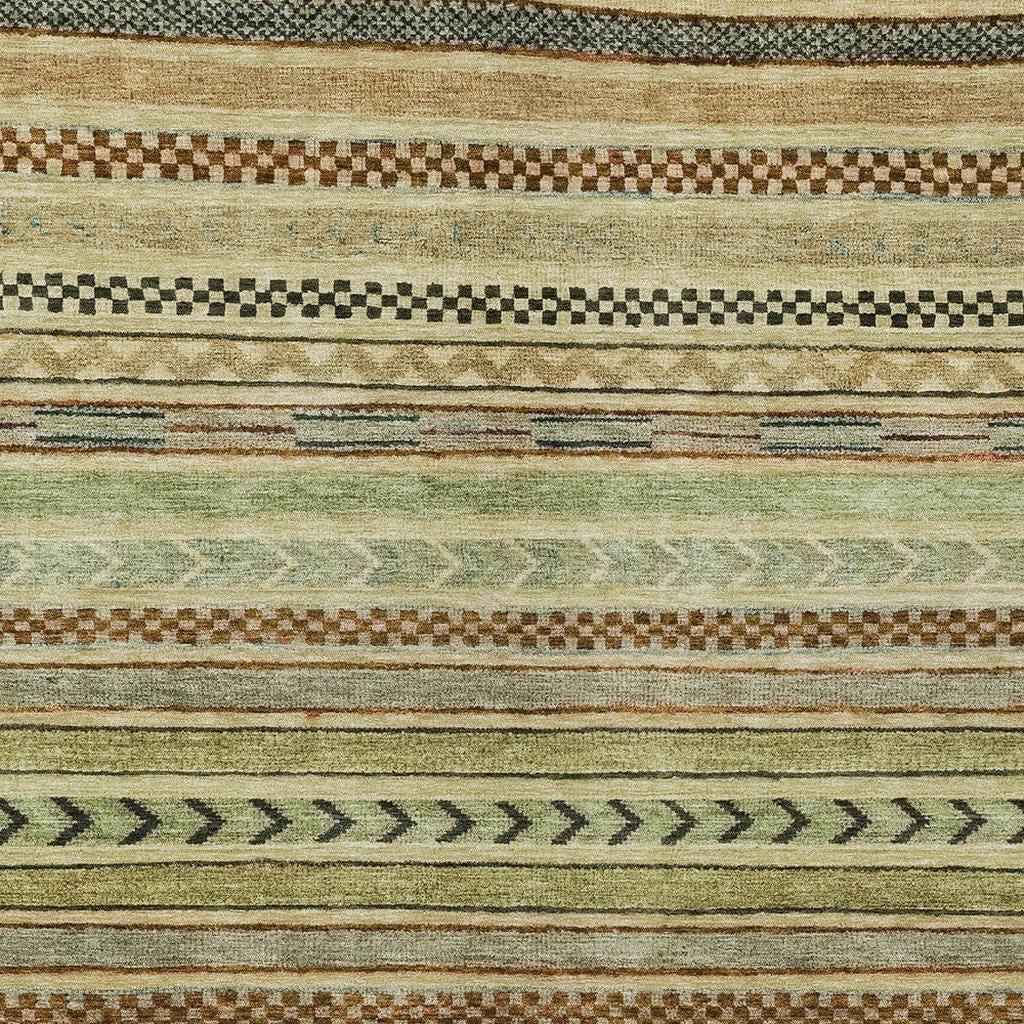 9' X 12' Beige And Taupe Striped Washable Indoor Outdoor Area Rug