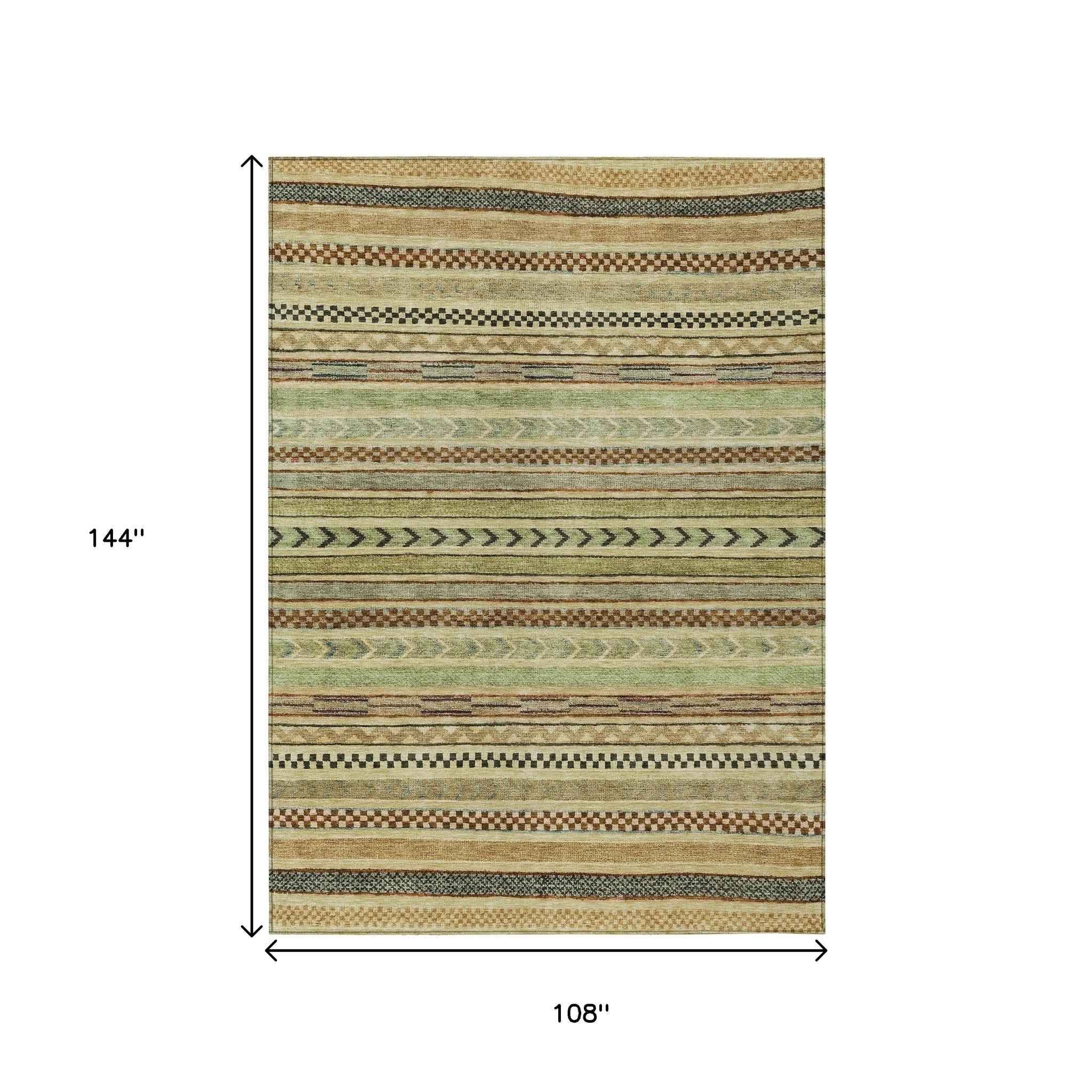 9' X 12' Beige And Taupe Striped Washable Indoor Outdoor Area Rug