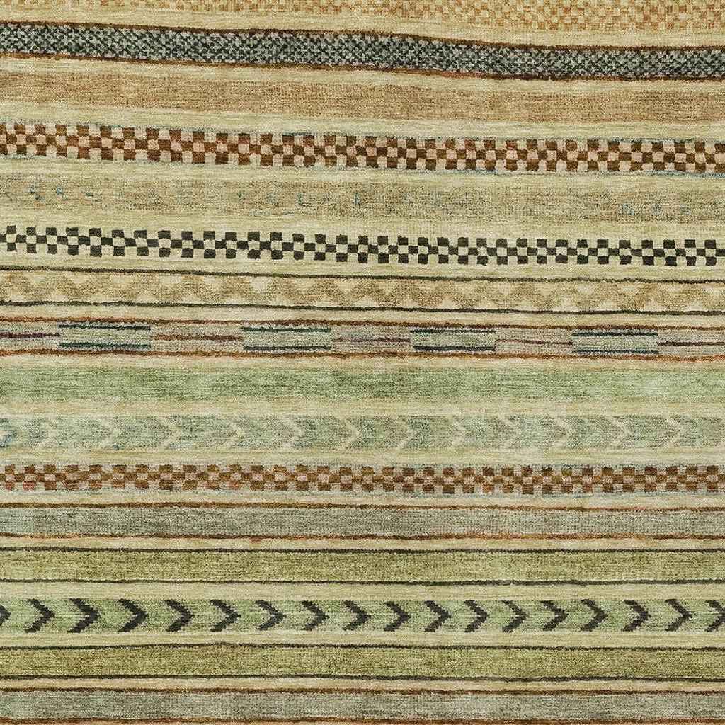 10' X 14' Beige And Taupe Striped Washable Indoor Outdoor Area Rug