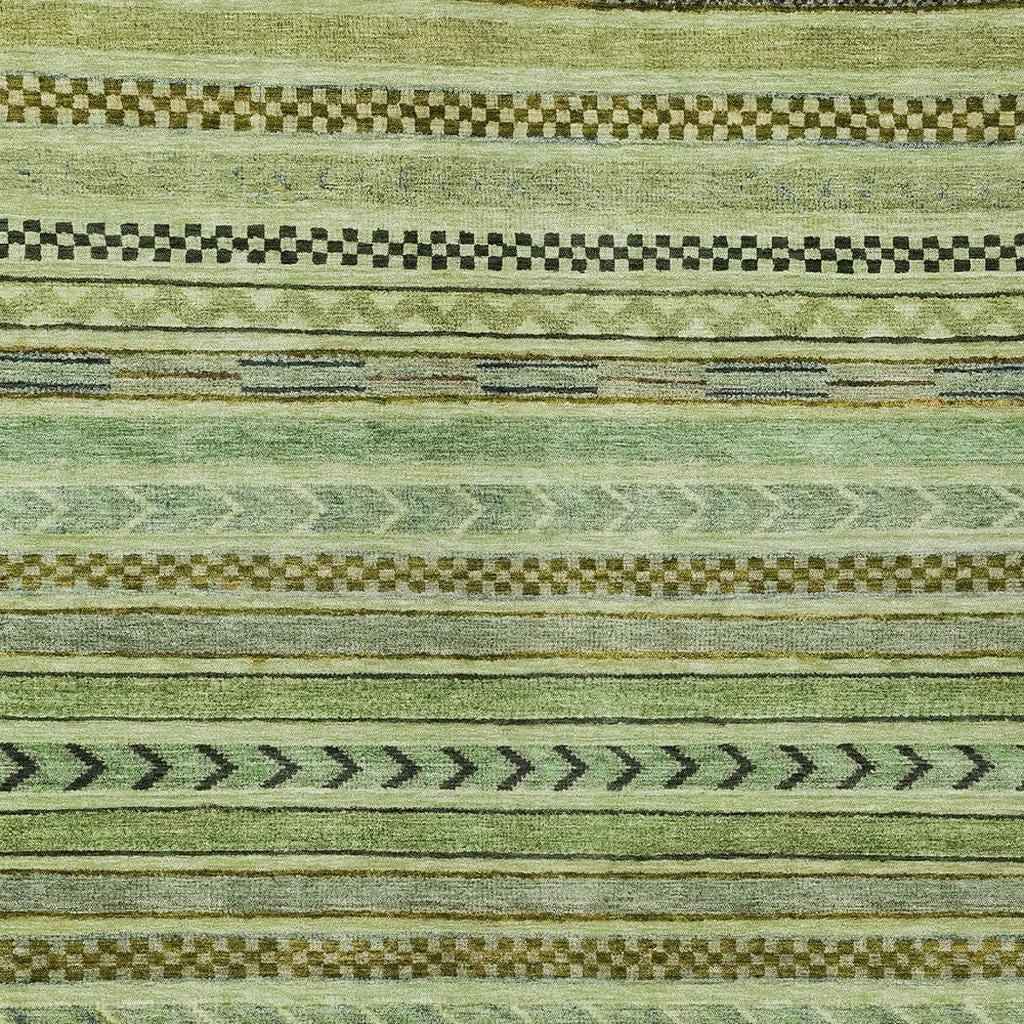 3' X 5' Artichoke Green And Taupe Striped Washable Indoor Outdoor Area Rug