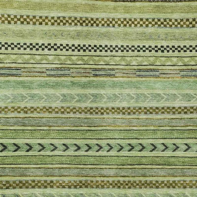 3' X 5' Artichoke Green And Taupe Striped Washable Indoor Outdoor Area Rug