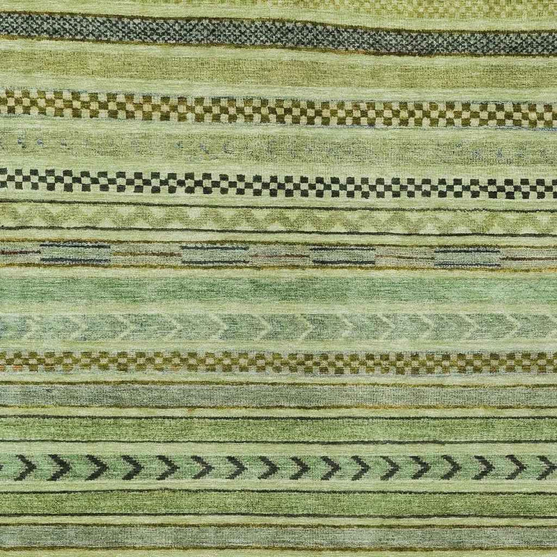 3' X 5' Artichoke Green And Taupe Striped Washable Indoor Outdoor Area Rug