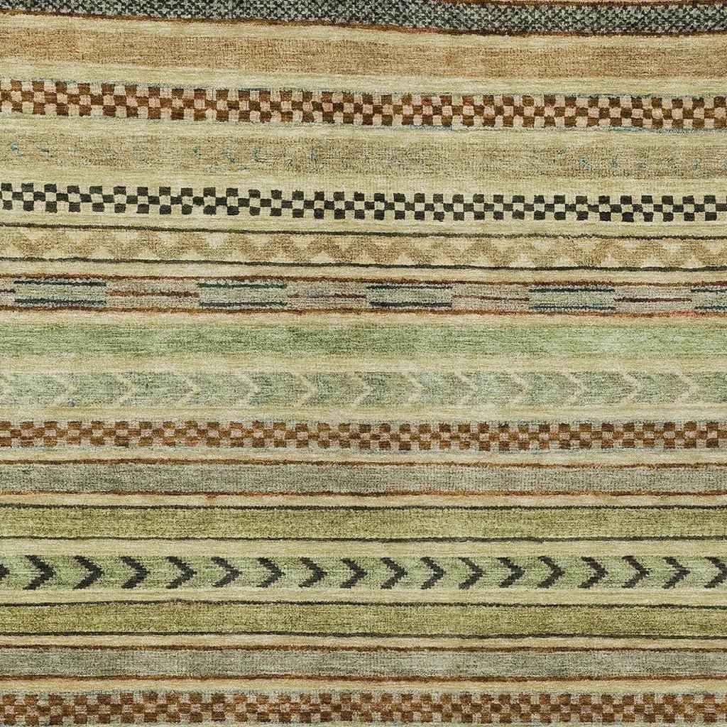 3' X 5' Beige And Taupe Striped Washable Indoor Outdoor Area Rug