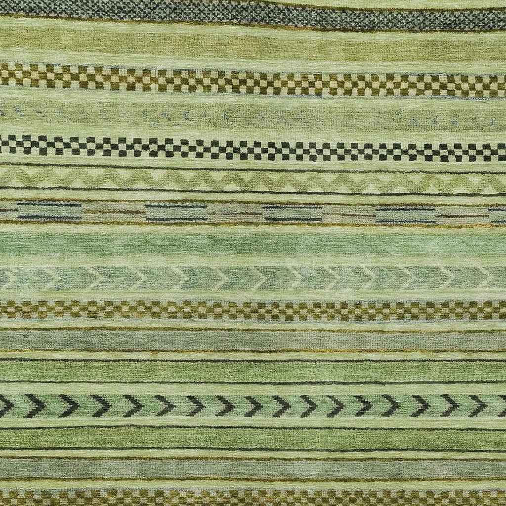 5' X 8' Artichoke Green And Taupe Striped Washable Indoor Outdoor Area Rug