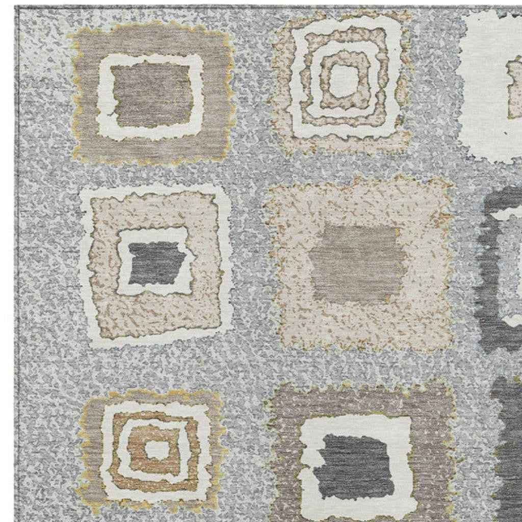 10' X 14' Gray Charcoal And Beige Geometric Washable Indoor Outdoor Area Rug
