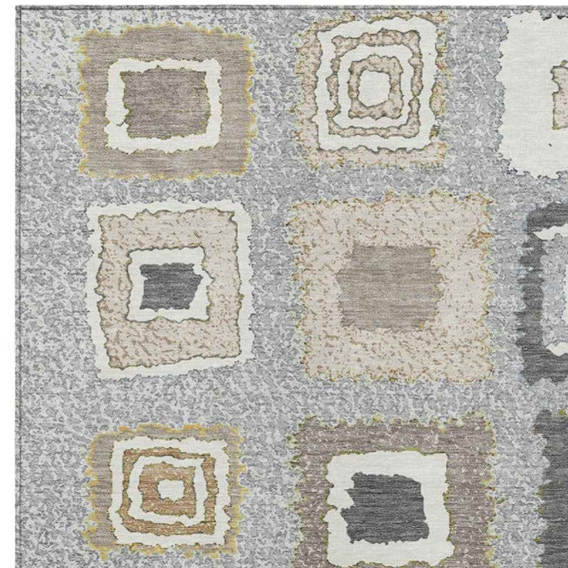 10' X 14' Gray Charcoal And Beige Geometric Washable Indoor Outdoor Area Rug