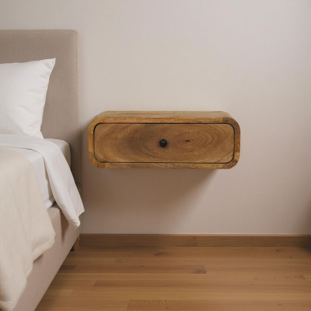 18" Oak Solid Wood Oval One Drawer Floating Nightstand