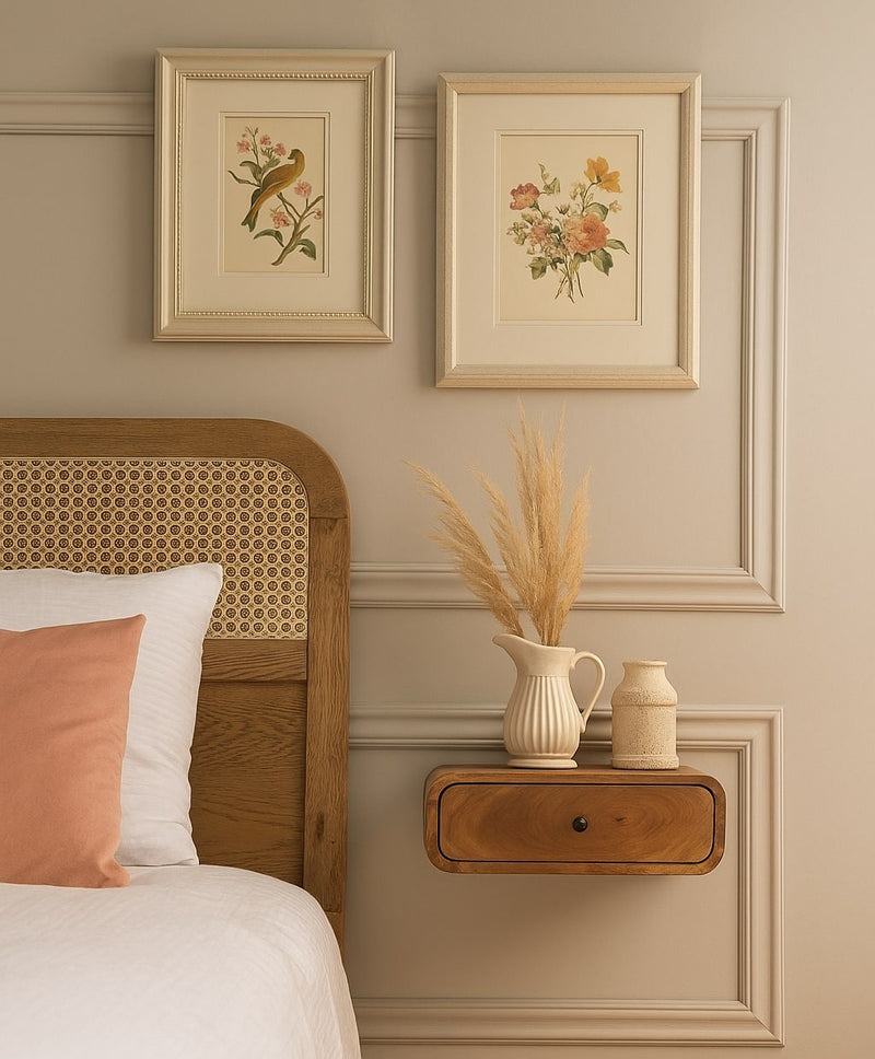 18" Oak Solid Wood Oval One Drawer Floating Nightstand