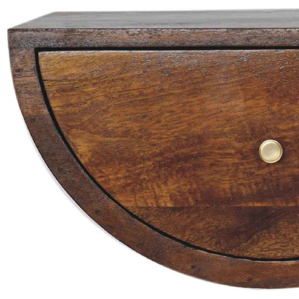 18" Chestnut Solid Wood One Drawer Half Moon Floating Nightstand