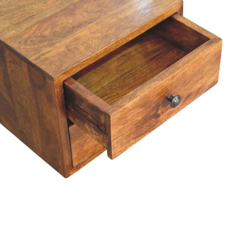 12" Chestnut Solid Wood Two Drawer Floating Nightstand