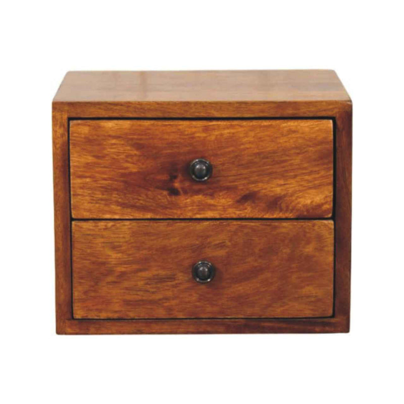 12" Chestnut Solid Wood Two Drawer Floating Nightstand