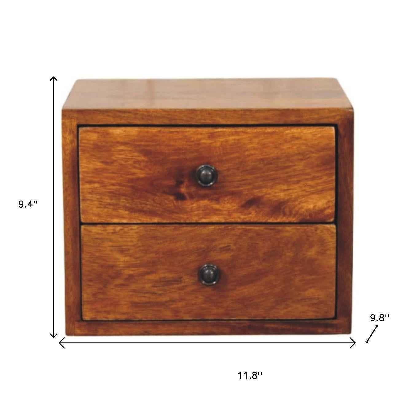 12" Chestnut Solid Wood Two Drawer Floating Nightstand