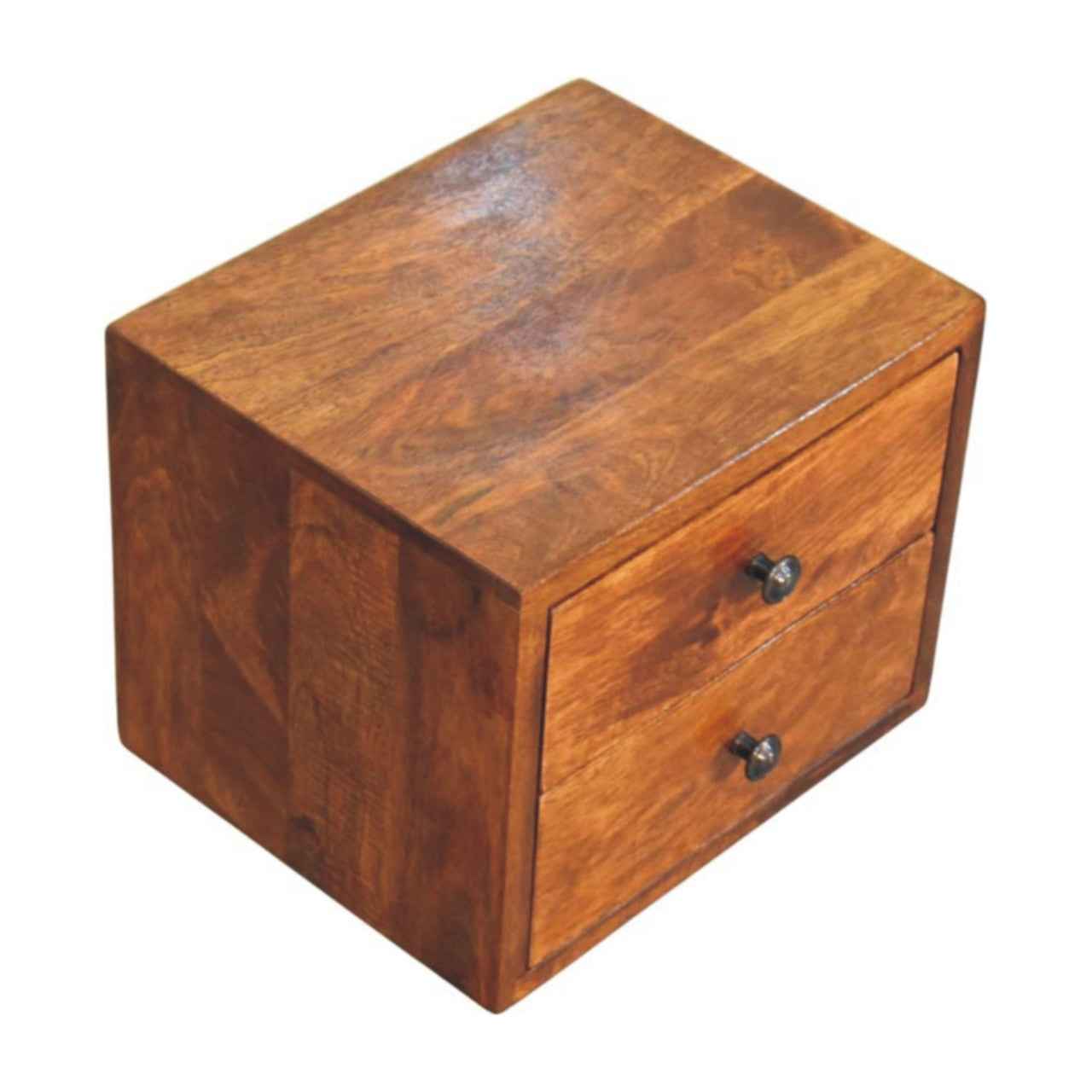 12" Chestnut Solid Wood Two Drawer Floating Nightstand