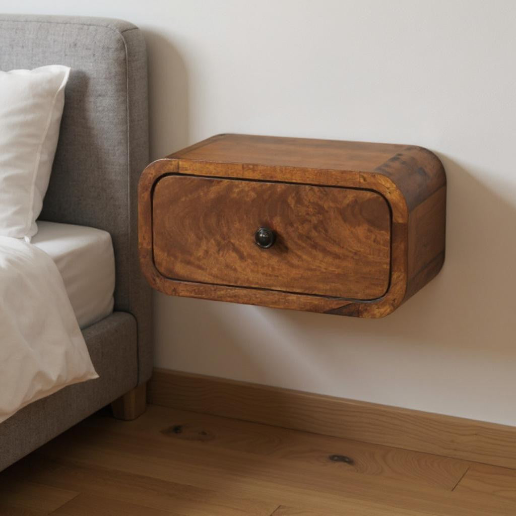 12" Chestnut Solid Wood One Drawer Floating Nightstand Default Title