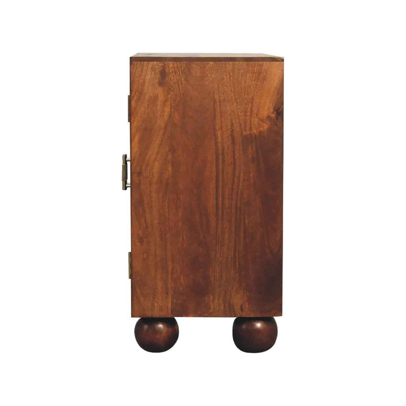 27" Chestnut Solid Wood Textured Geometric Lines Accent Cabinet With Two Doors