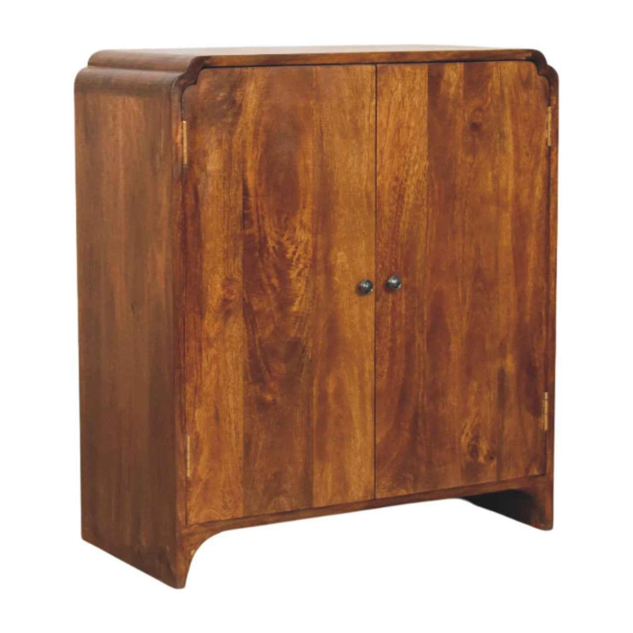 32" Chestnut Solid Wood Scallop Edge Accent Cabinet With Two Doors