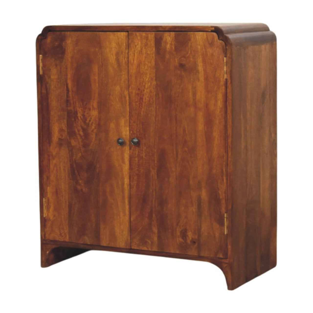 32" Chestnut Solid Wood Scallop Edge Accent Cabinet With Two Doors