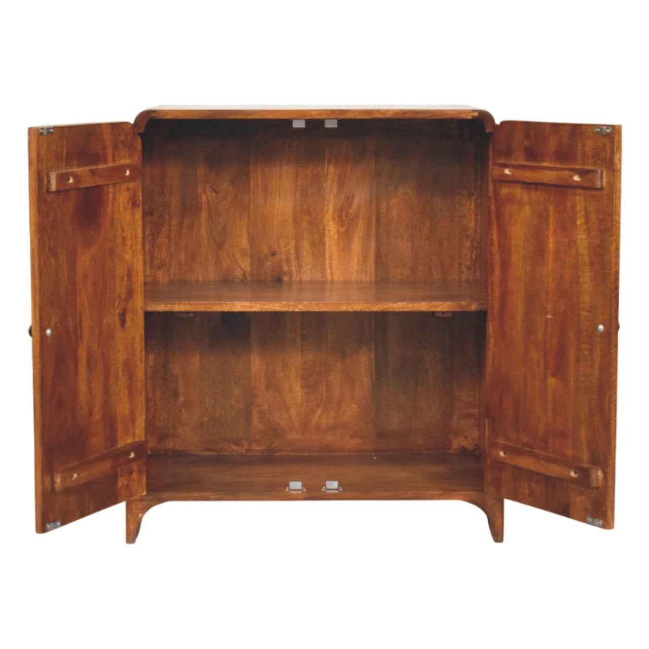32" Chestnut Solid Wood Scallop Edge Accent Cabinet With Two Doors
