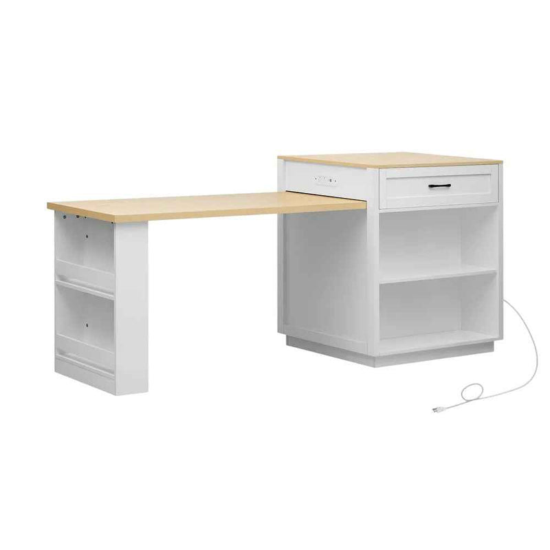 55" White And Natural Wood Rolling Kitchen Island With Storage