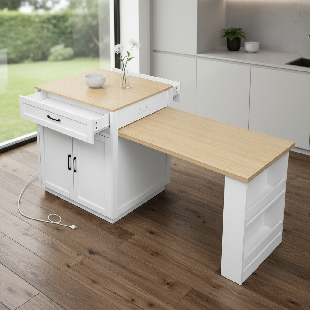 55" White And Natural Wood Rolling Kitchen Island With Storage - GreatEagleInc