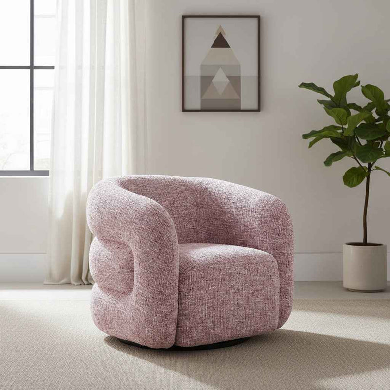 33" Pink Upholstered Swivel Arm Chair