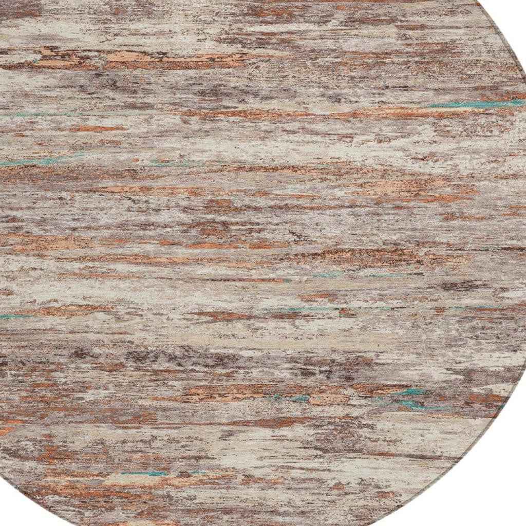 8' Terra Cotta And Beige Round Abstract Washable Indoor Outdoor Area Rug
