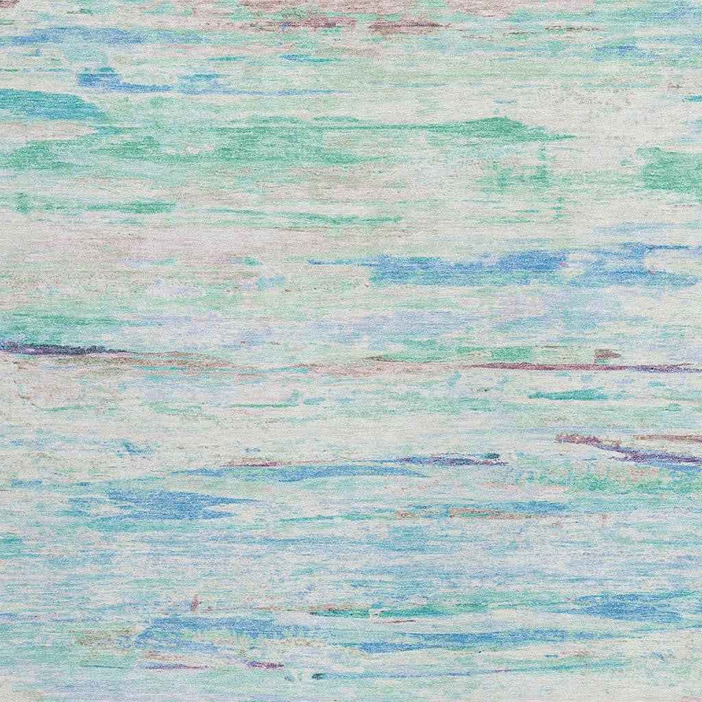 8' X 10' Teal Blue And Ivory Abstract Washable Indoor Outdoor Area Rug