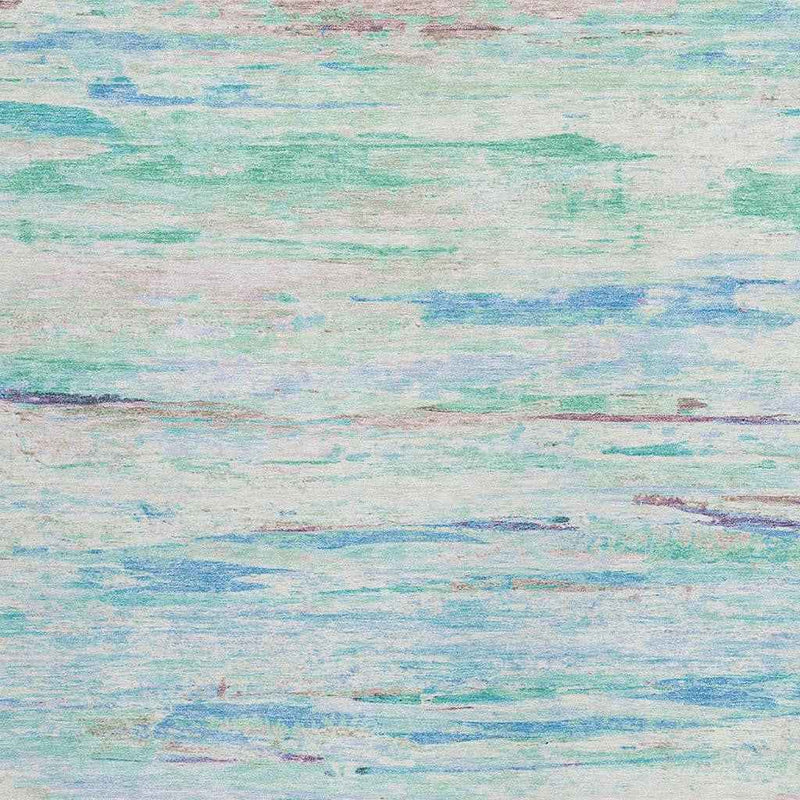 8' X 10' Teal Blue And Ivory Abstract Washable Indoor Outdoor Area Rug