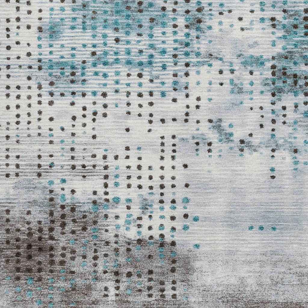 9' X 12' Teal Blue And Brown Geometric Washable Indoor Outdoor Area Rug