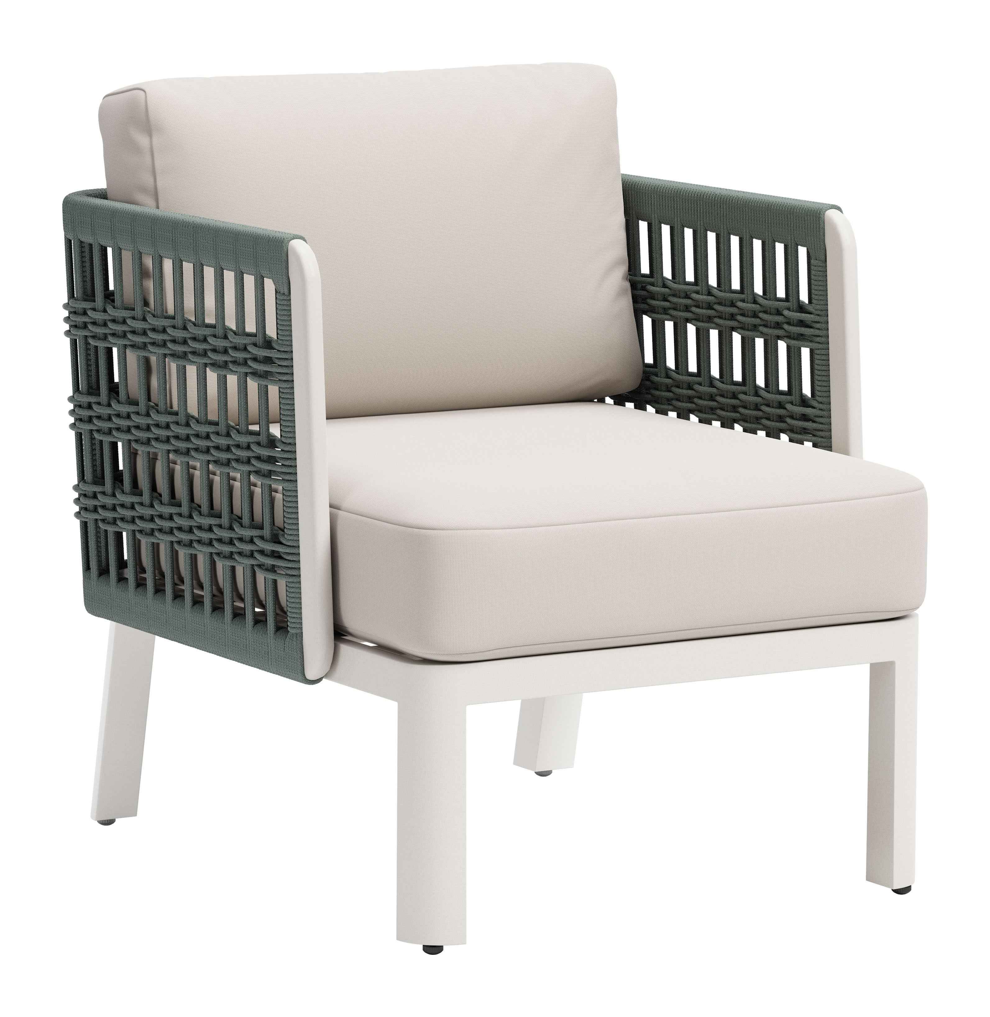 27" White Fabric and Aluminum Arm Chair