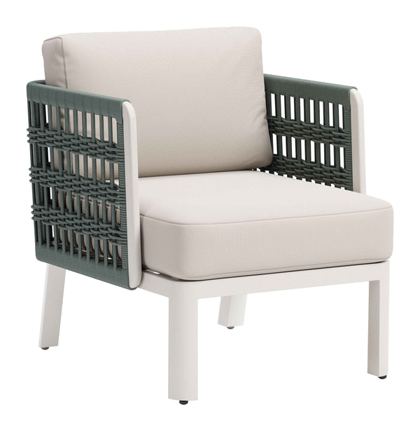 27" White Fabric and Aluminum Arm Chair