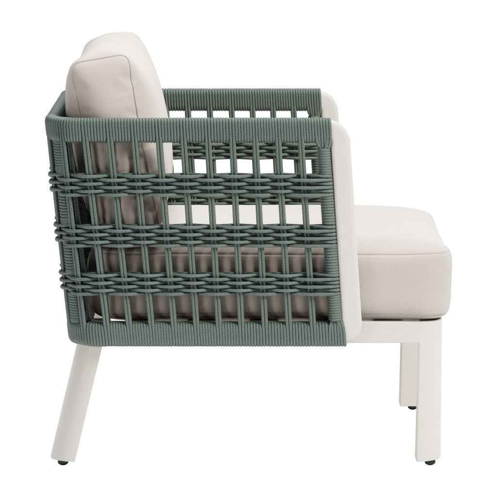 27" White Fabric and Aluminum Arm Chair
