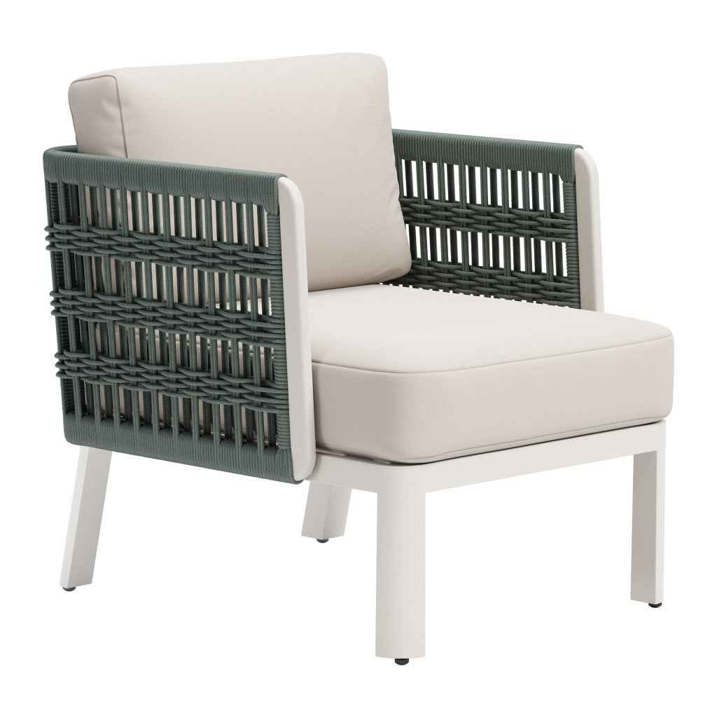 27" White Fabric and Aluminum Arm Chair