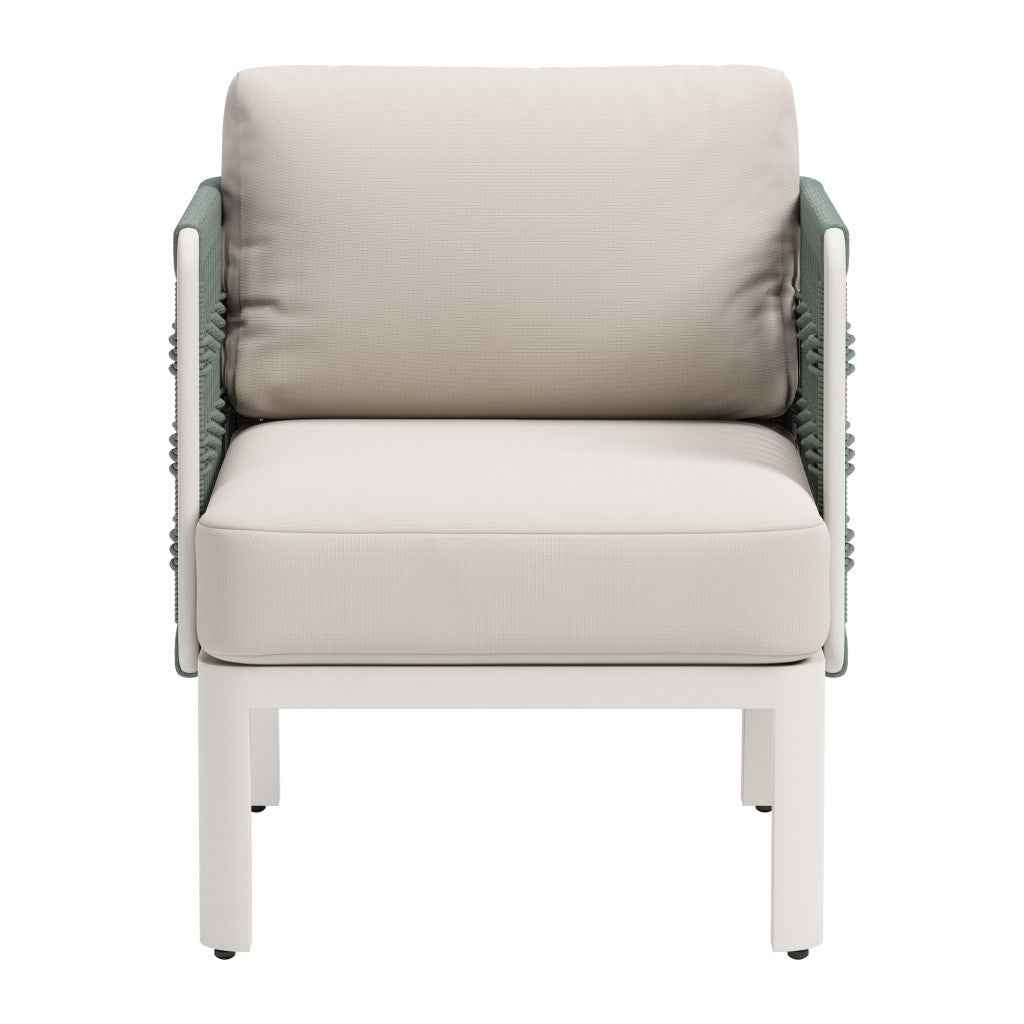 27" White Fabric and Aluminum Arm Chair