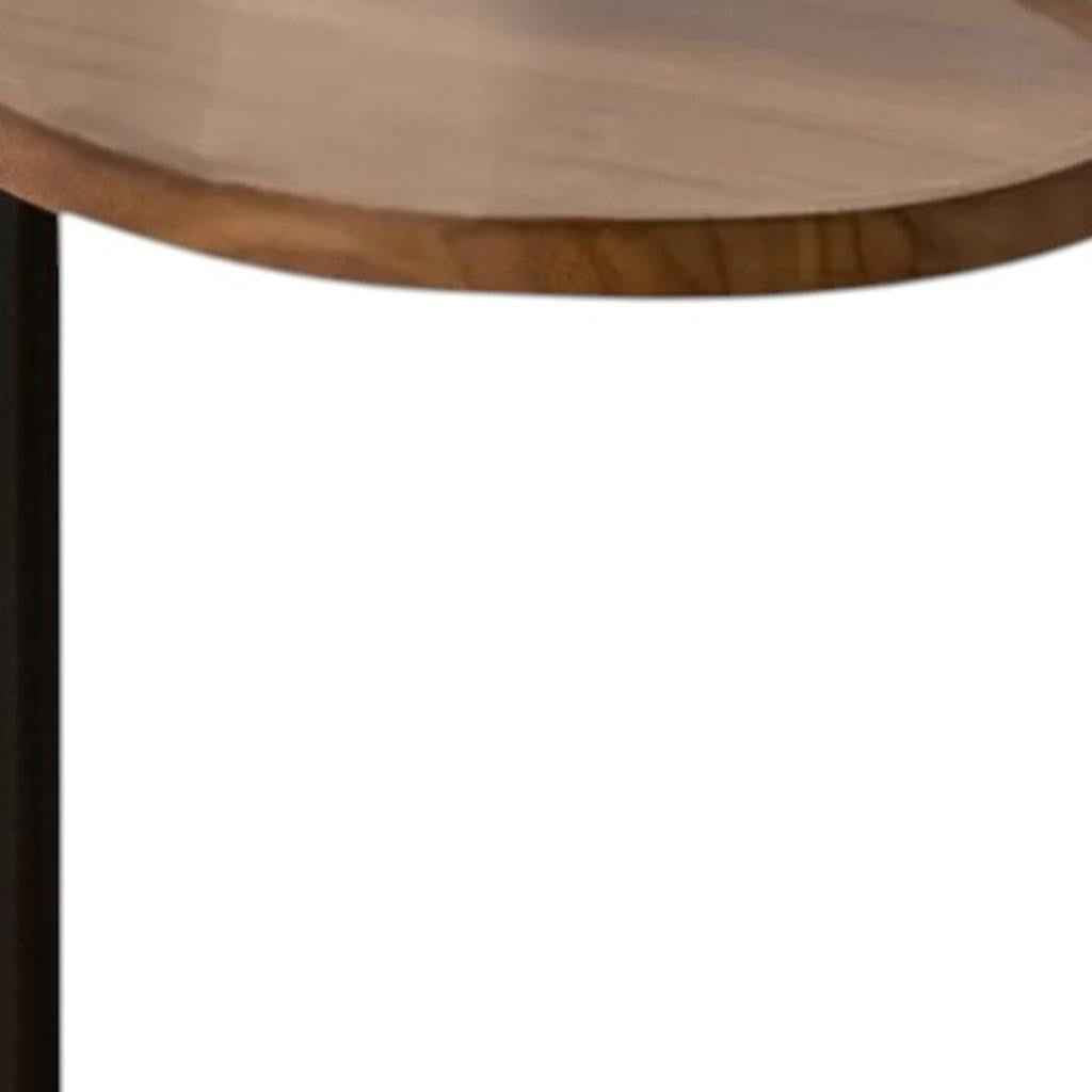 Set of Two Brown and Black Wood and Metal Oval End Tables