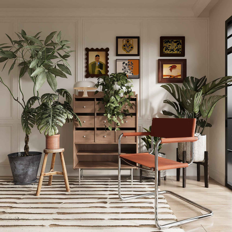 23" Silver And Terra Cotta Leather and Stainless Steel Arm Chair