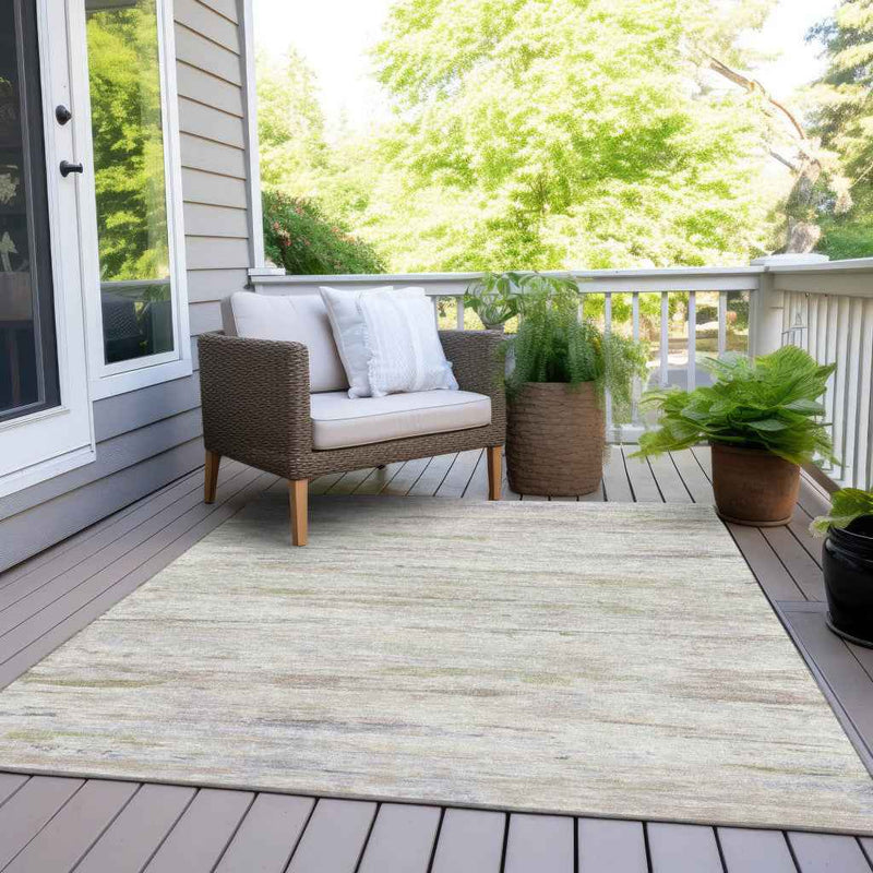 10' X 14' Ivory And Beige Abstract Washable Indoor Outdoor Area Rug
