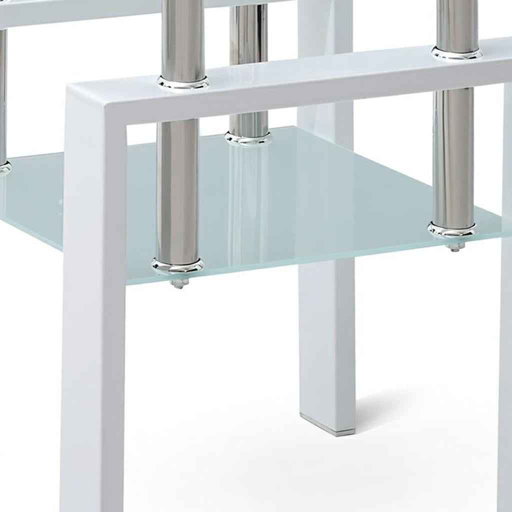 20" Clear and White Glass and Metal Square End Table With Shelf