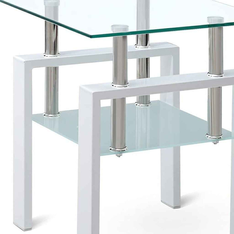 20" Clear and White Glass and Metal Square End Table With Shelf