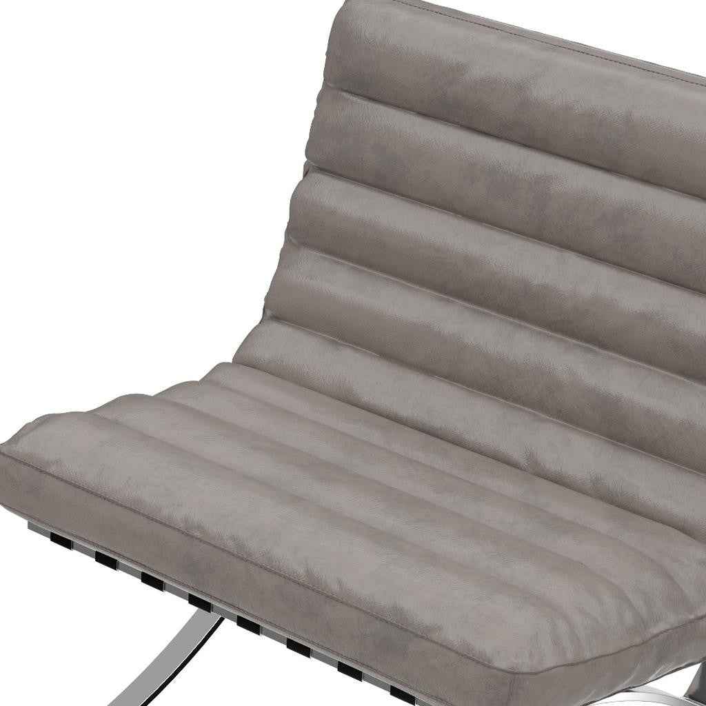 29" Gray and Silver Tufted Leather and Upholstered Folding Lounge Chair