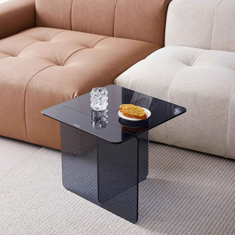16" Smoky Black Glass Square Cross Legs End Table