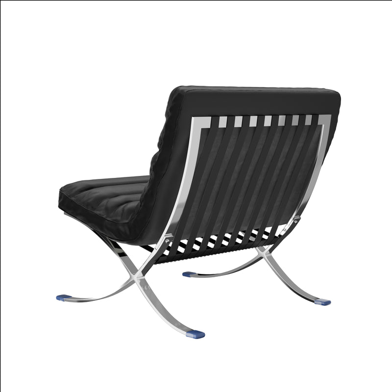 29" Black and Silver Tufted Leather and Upholstered Folding Lounge Chair - GreatEagleInc
