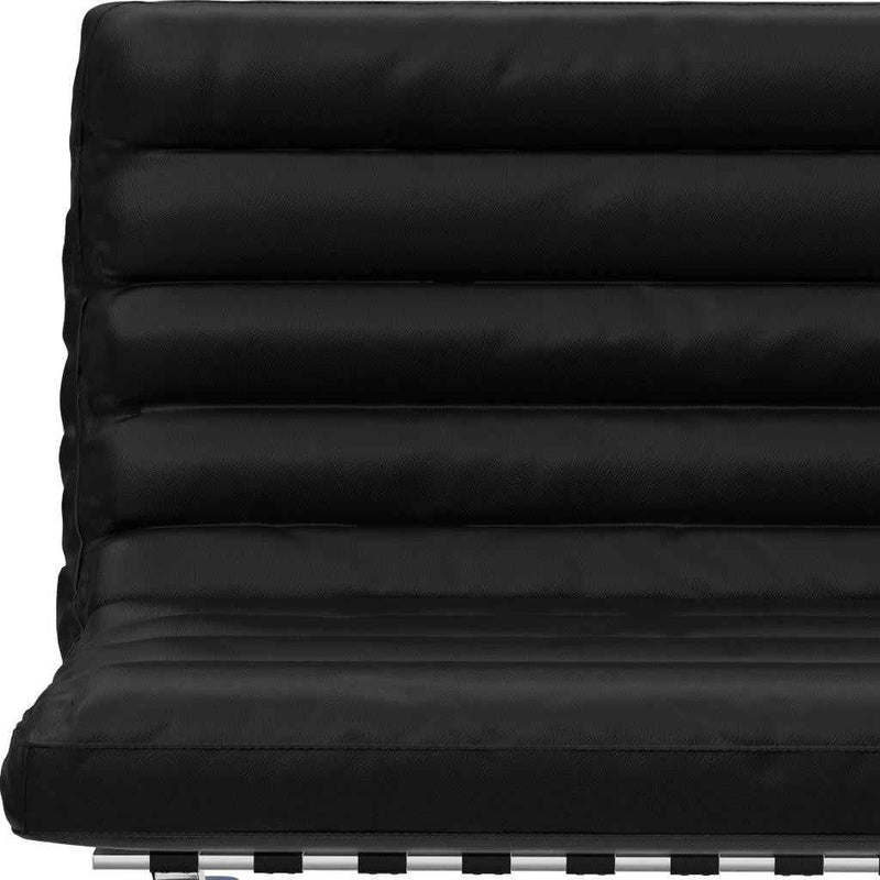 29" Black and Silver Tufted Leather and Upholstered Folding Lounge Chair