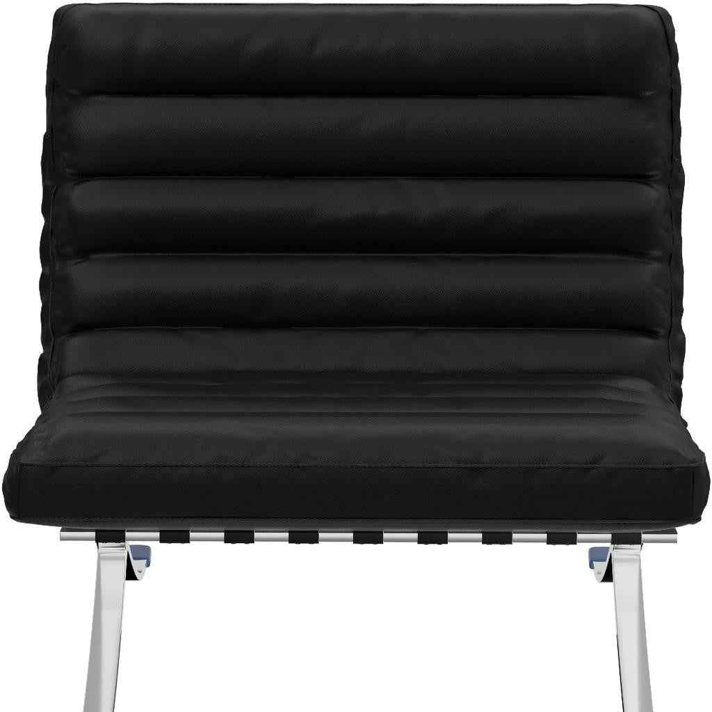 29" Black and Silver Tufted Leather and Upholstered Folding Lounge Chair