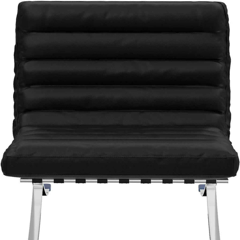 29" Black and Silver Tufted Leather and Upholstered Folding Lounge Chair