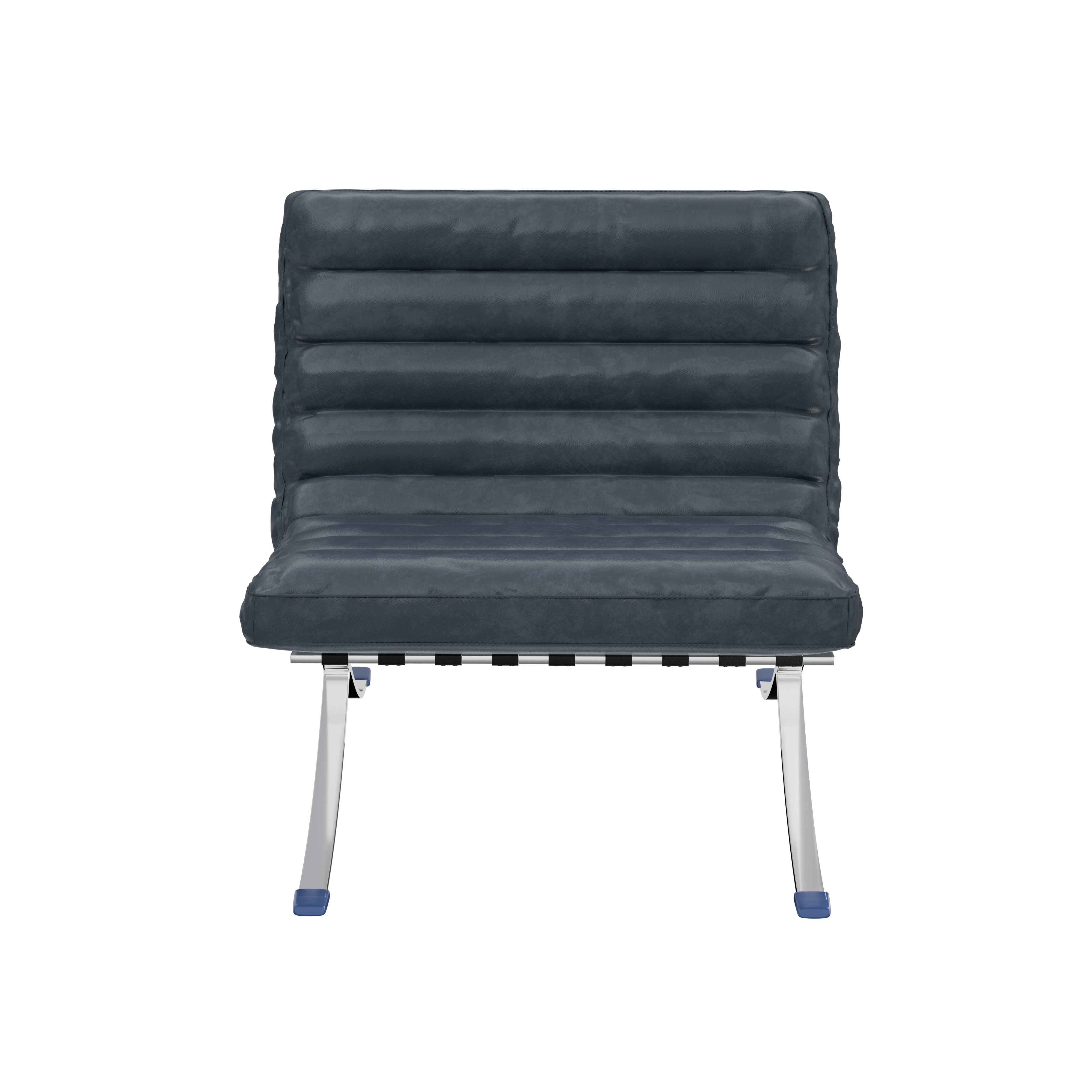 29" Blue and Silver Tufted Leather and Upholstered Folding Lounge Chair