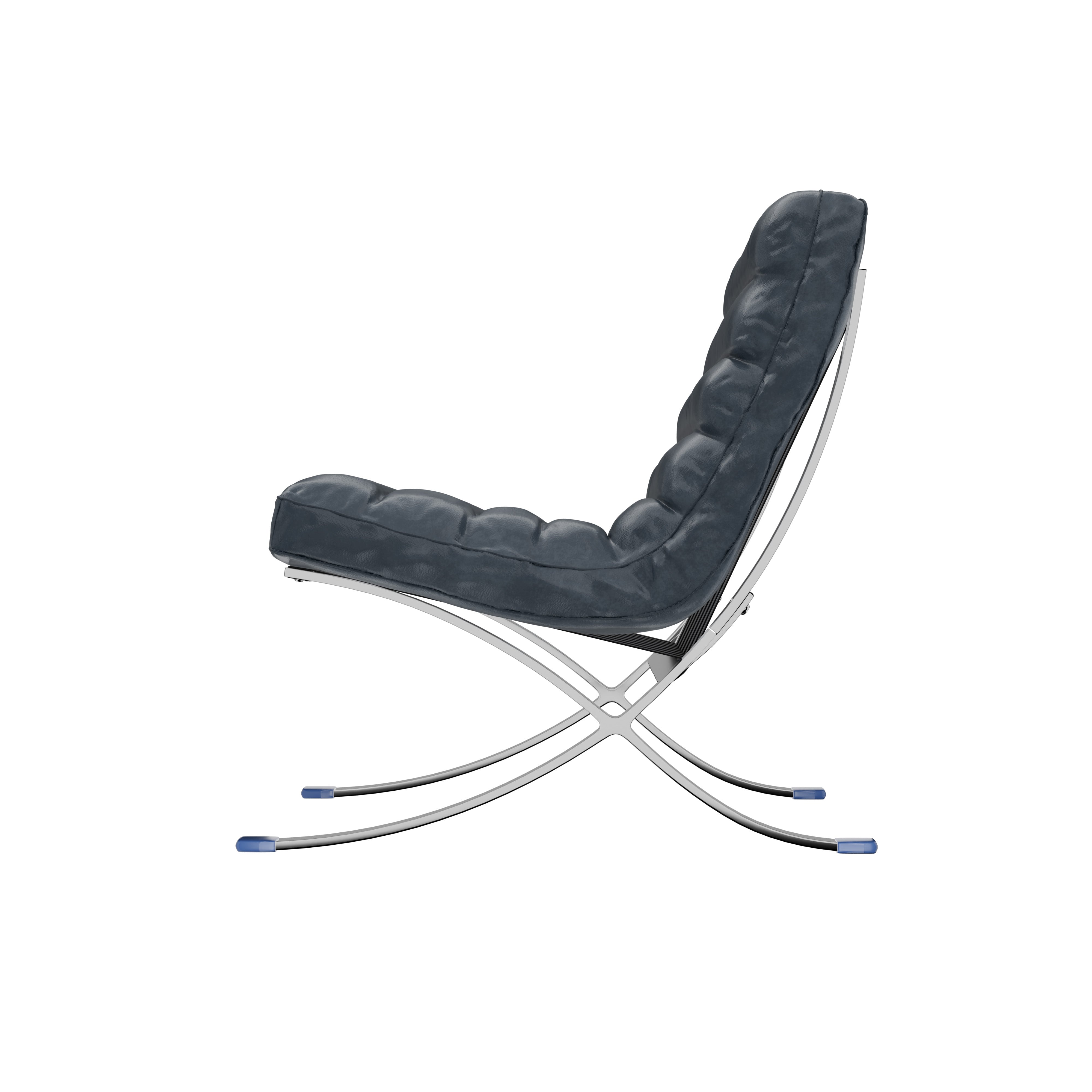 29" Blue and Silver Tufted Leather and Upholstered Folding Lounge Chair - GreatEagleInc